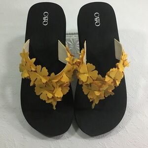 CATO Black/Yellow Flowers  Sandals